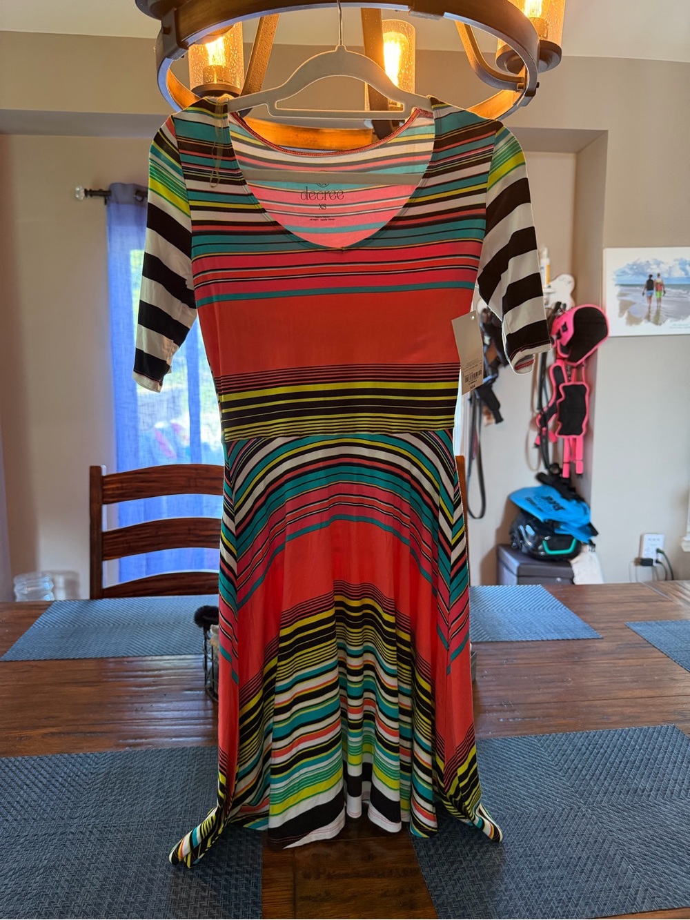 Decree Multicolor Striped Midi Dress in Coral, Black, White, Green, Blue